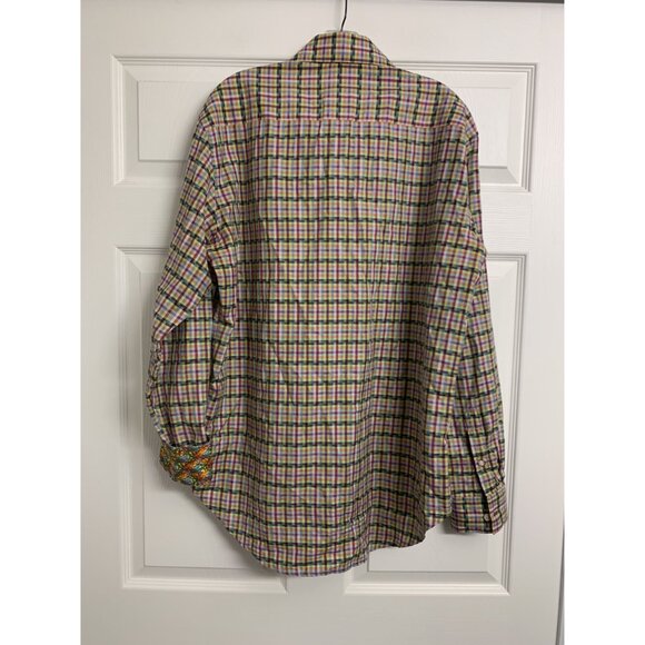 Robert Graham Plaid Cotton Silk Floral Cuff Collar Shirt Size M - Picture 3 of 9